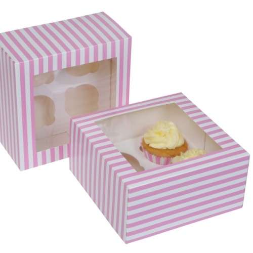 House of Marie 4 Cupcake Box Circus Pink Striped, 2pcs