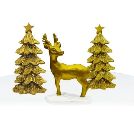 Cake Topper Golden Stag - Golden Stag Scene Cake Decoration Set Luxury Boxed