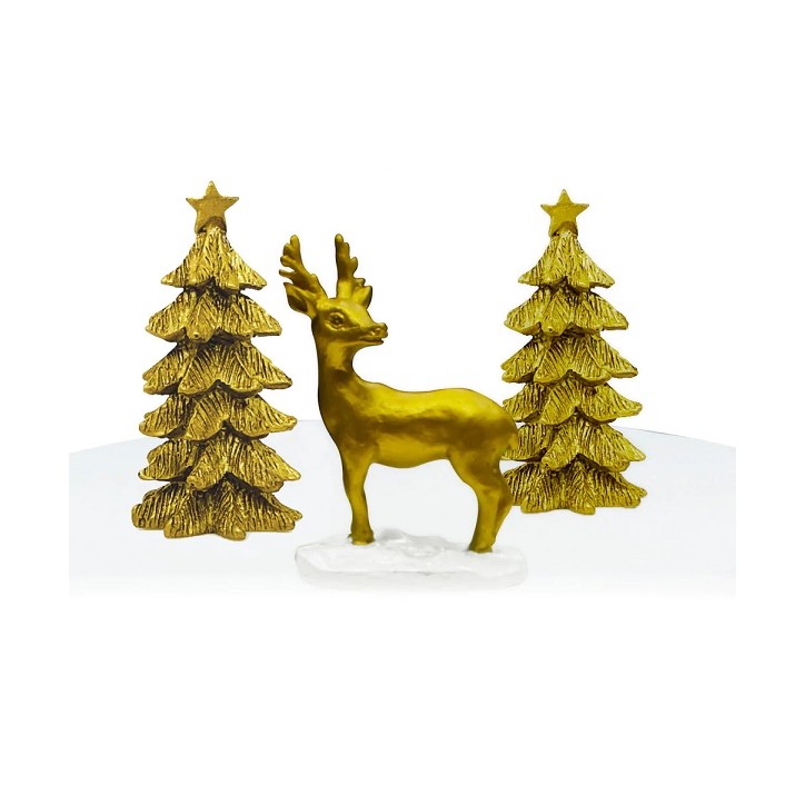 Cake Topper Golden Stag - Golden Stag Scene Cake Decoration Set Luxury Boxed