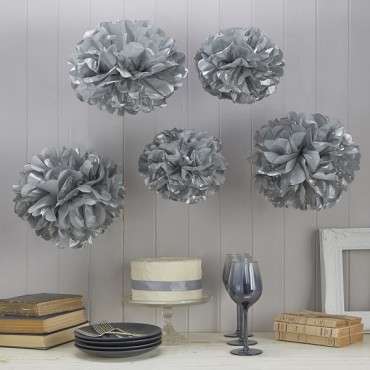 Metallic Silver Pompoms