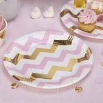 Paper Plates Chevron Pink/Gold, 8 pcs