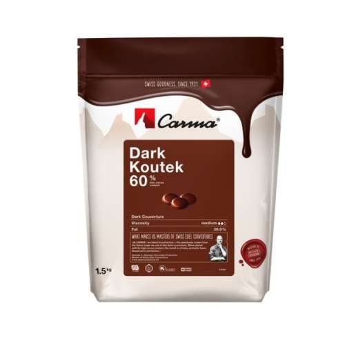 Carma Kuvertüre Tropfen Dunkel Dark Koutek 60%, 1500g