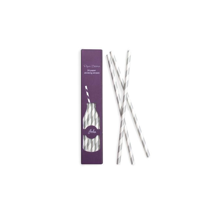 Paper Drinking Straws Silver striped