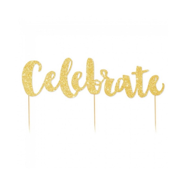 Celebrate Gold Glitter Cake Topper