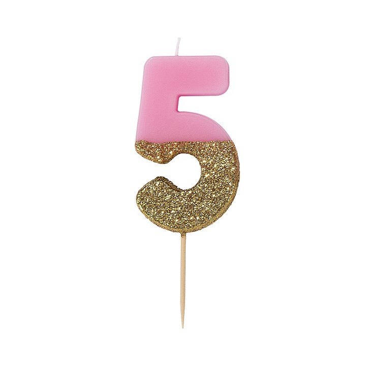 Pink Glamour Number 5 Birthday Candle