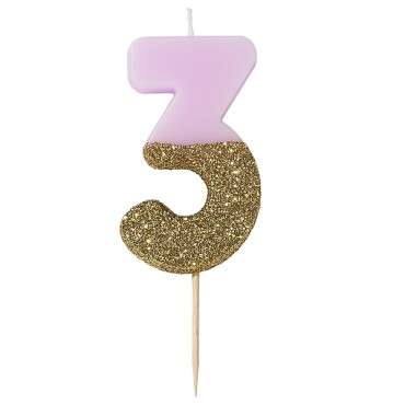 Rosa/Gold Zahlenkerze 3 - BDAY-CANDLE-3