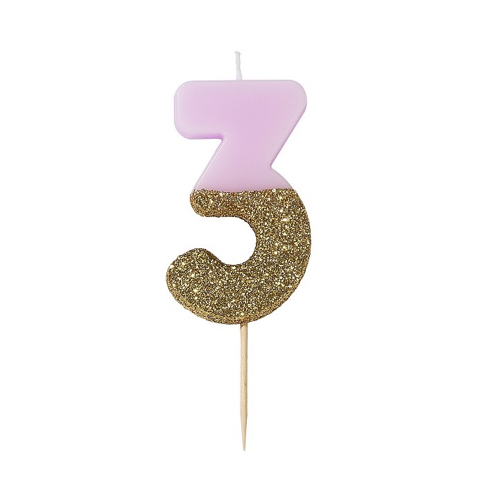 Rosa/Gold Zahlenkerze 3 - BDAY-CANDLE-3