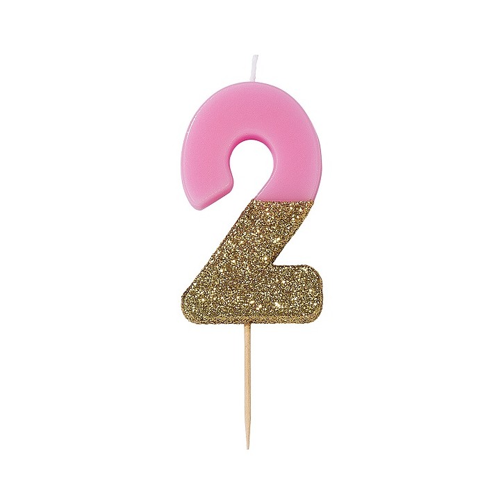 Pink Glamour Number 2 Birthday Candle