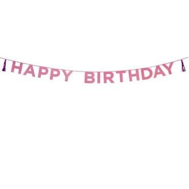 Pink Glitter Happy Birthday Ribbon Banner