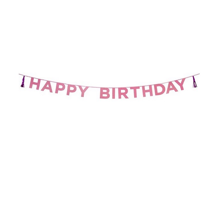 Pink Glitter Happy Birthday Ribbon Banner