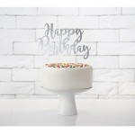 PartyDeco Silber Happy Birthday Tortentopper