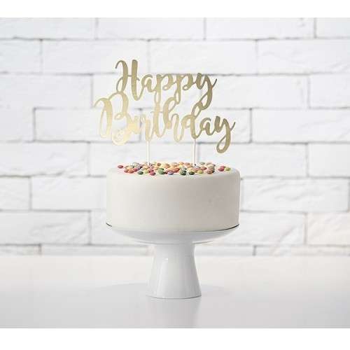 PartyDeco Gold Happy Birthday Cake Topper