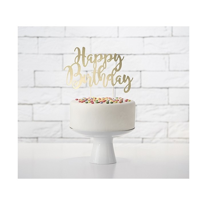 Gold Happy Birthday Calligraphy Cake Topper