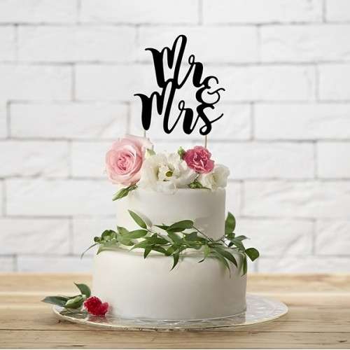 PartyDeco Black Mr & Mrs Cake Topper