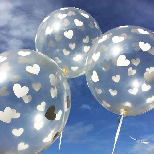 PartyDeco Crystal Clear Balloons Hearts White, 6 pcs