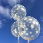 PartyDeco Luftballons transparent mit Weissen Herzen, 6 Stück