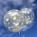 PartyDeco Luftballons transparent mit Weissen Herzen, 6 Stück