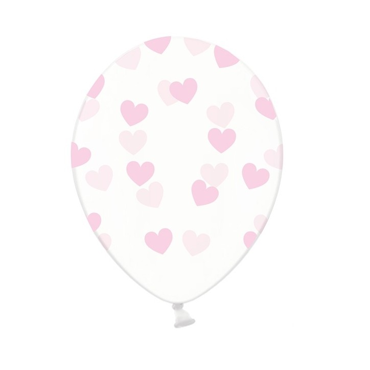 Heart Printed Baby Pink Balloons Crystal Clear