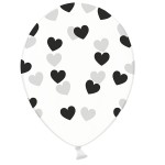 PartyDeco Luftballons transparent mit Schwarzen Herzen, 6 Stück