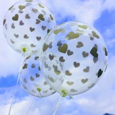 Luftballons transparent mit Herzen Gold