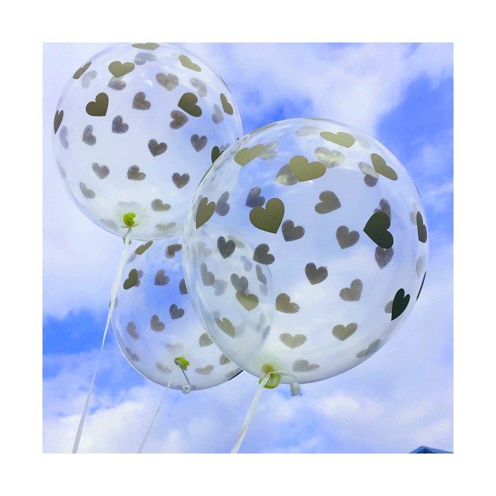 Luftballons transparent mit Herzen Gold