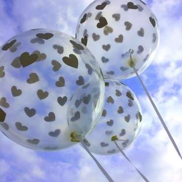 Luftballons transparent mit Herzen Gold