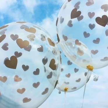 Luftballons transparent mit Herzen Gold