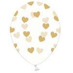 PartyDeco Luftballons transparent mit Goldenen Herzen, 6 Stück