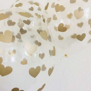 Luftballons transparent mit Herzen Gold