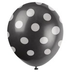 Unique Party Balloons Black with White Dots, 6 pcs