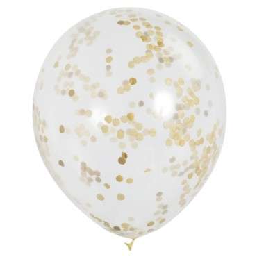 6 Clear Confetti Balloons Gold 49595