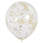 Unique Party Clear Balloon with Gold Confetti, 6 pcs