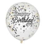 Unique Party Happy Birthday Clear Balloons with Confettis, 6 pcs