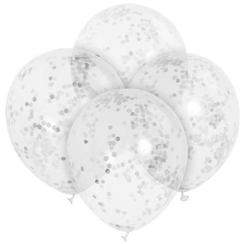 Unique Party Luftballons transparent mit Konfetti Silber, 6 Stück