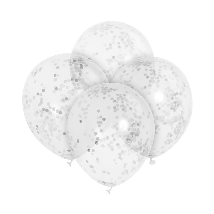 Clear 30cm Silver Confetti Balloons