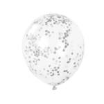 Unique Party Clear Balloon with Silver Confetti, 6 pcs