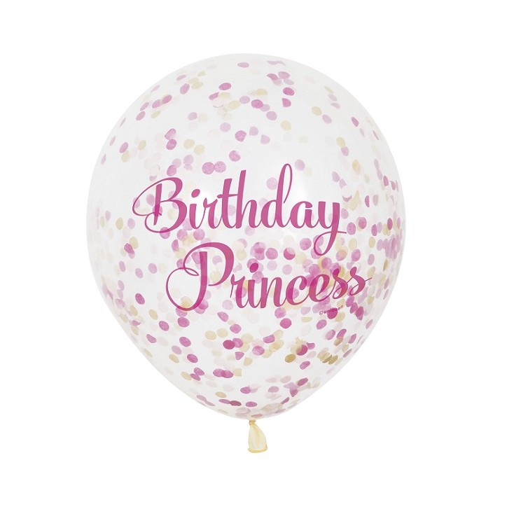 Pink Birthday Princess Confetti Balloons