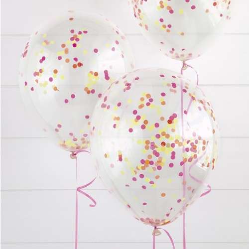 Unique Party Clear Balloon with Neon Confetti, 6 pcs