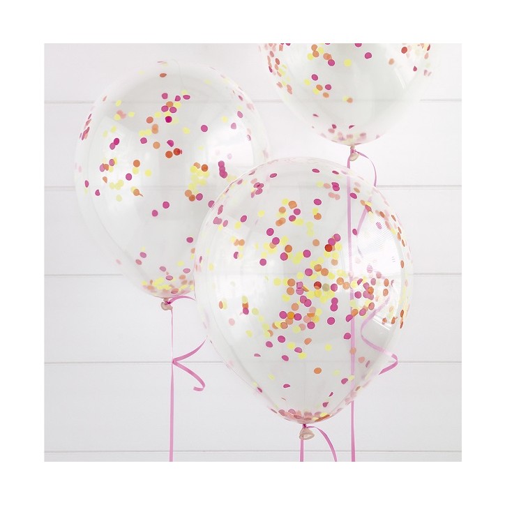 12 inch Clear Latex Balloons with Neon Confetti 54480