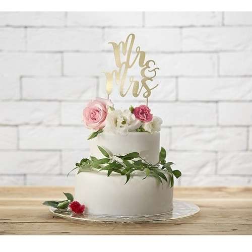 PartyDeco Gold Mr & Mrs Cake Topper