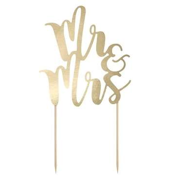 wedding cake topper Mr & Mrs Scripted Font Gold