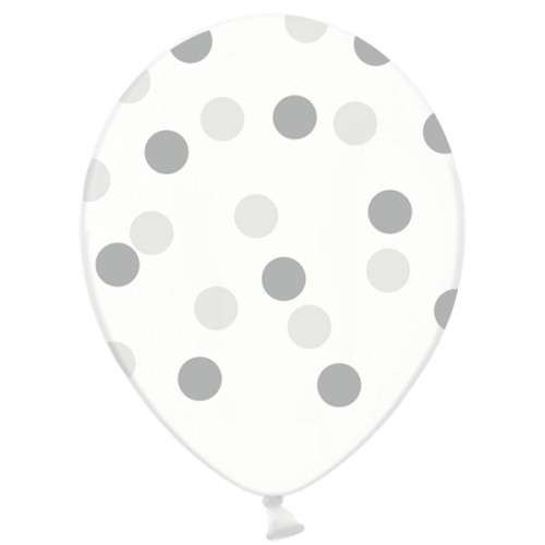 PartyDeco Luftballons transparent Punkte Silber, 6 Stück