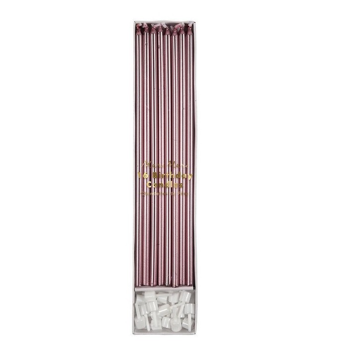 Meri Meri Metallic Pink Long Candles, 16 Pcs