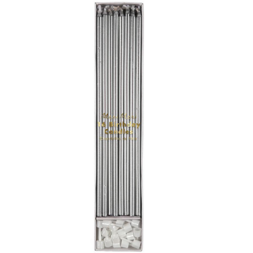 Meri Meri Metallic Silver Long Candles, 16 Pcs