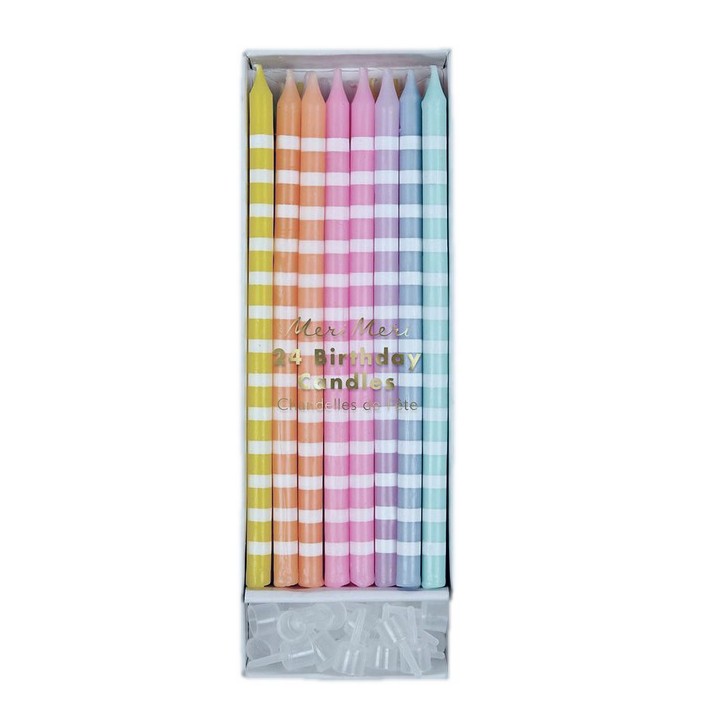 24 Pastel Party Birthday Candles Striped