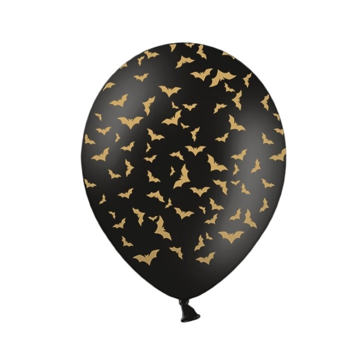 Black Balloons with Bat Print Halloween Decoration