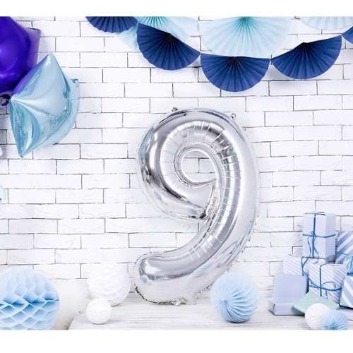 PartyDeco 80cm Number 9 Balloon SilverSilver