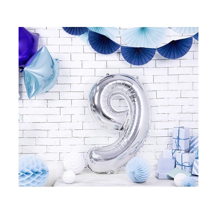 Silver XXL Number 9 Balloon