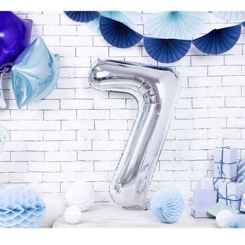 PartyDeco 80cm Silber 7 Zahlenballon