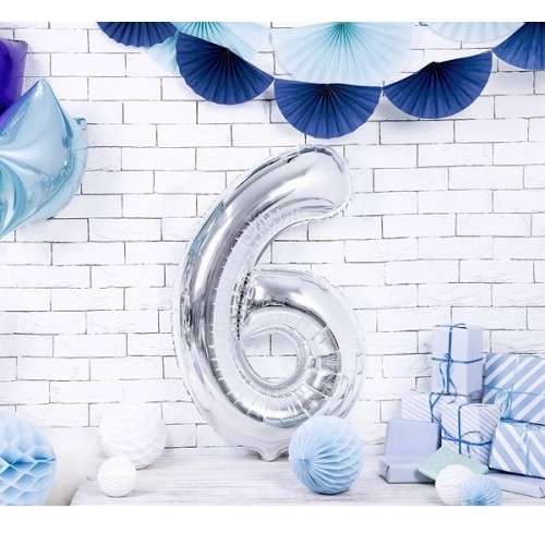 PartyDeco 80cm Silber 6 Zahlenballon